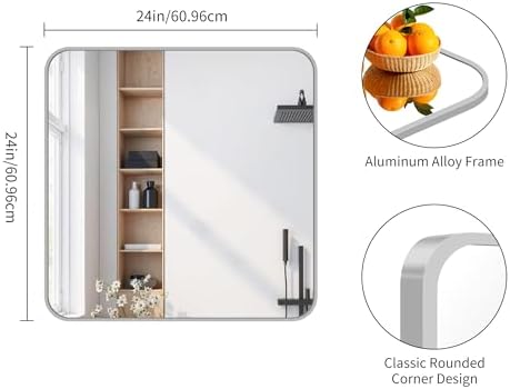 FORBATH Bathroom Mirror for Over Sink 24x24 Inch Silver, Square Wall Mirror - Image 7