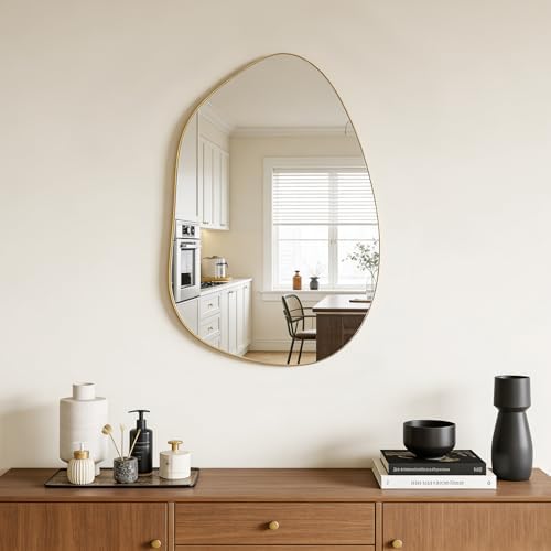Irregular Asymmetrical Wall Mirror, 28x20 Inch Gold Bathroom Mirror - Image 7