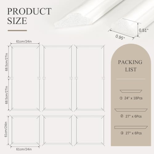 3 Sets Peel and Stick Wall Molding Kit, Premade Wainscoting Panels - Image 6