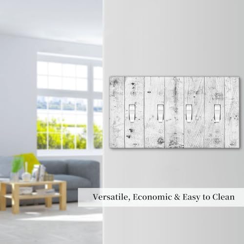 Light Switch Covers Rustic White Grey Wood Grain Quad Toggle 4 Gang Wall Plate - Image 7