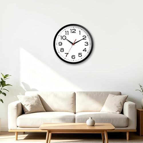 Roymnie 12 Inch Wall Clock, Battery Operated Silent Non Ticking Black - Image 7