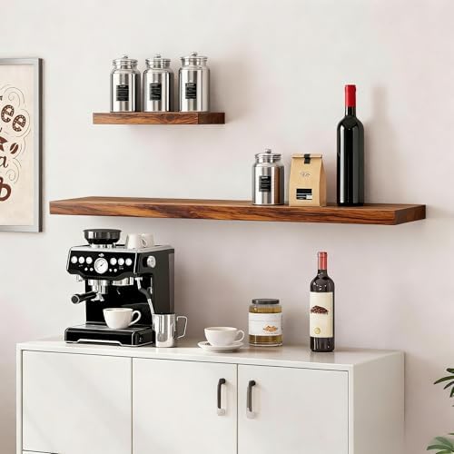 Vervida® Rustic Brown Floating Wall Shelves 47.2in Set of 3 Storage Hidden - Image 7
