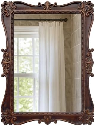 Antique Brown Wall Mirror, Vintage European Ornate Carved Frame - Image 6