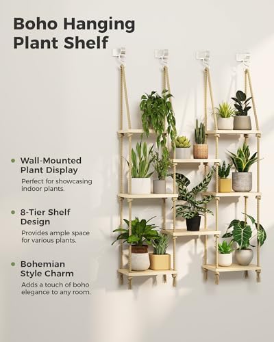 Bamworld Hanging Shelves 8Tiers Plant Hanger Indoor Window Plant Shelves - Image 6