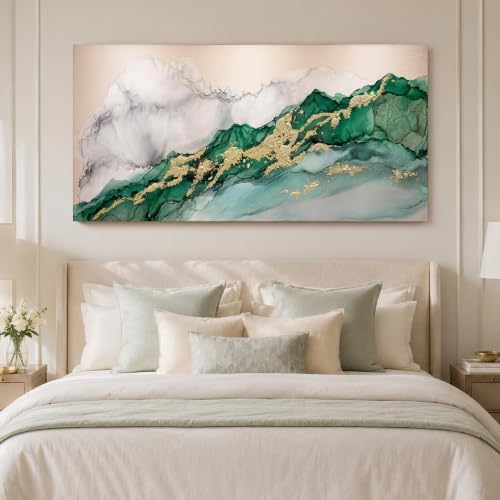 Anolyfi Emerald Green & Gold Modern Abstract Canvas Wall Art 40"x20" - Image 7