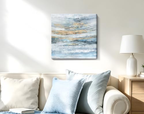 Nicetop Bathroom Wall Art Abstract Canvas Art Print Modern Blue Ocean Picture - Image 7