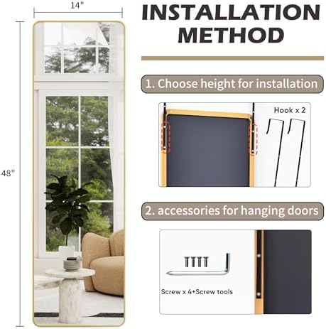 48"x 14" Full Length Door Mirror, Over the Door Mirror - Image 7