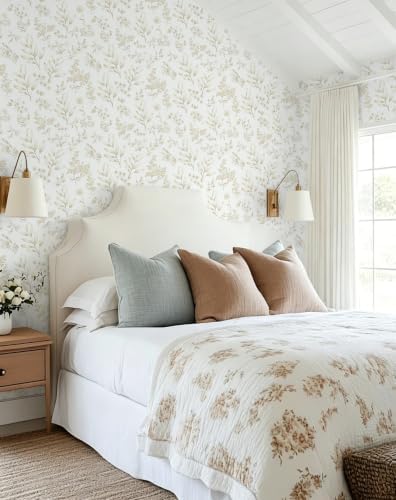 Peel and Stick Wallpaper Floral Vintage Wall Paper 17.3"x 197" Beige Leaf - Image 7