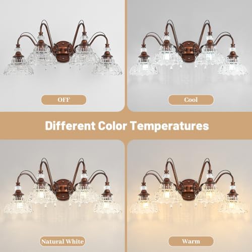 Vintage Bathroom Vanity Light, 4-Light Antique Red Bronze Finish Wall Sconce - Image 7