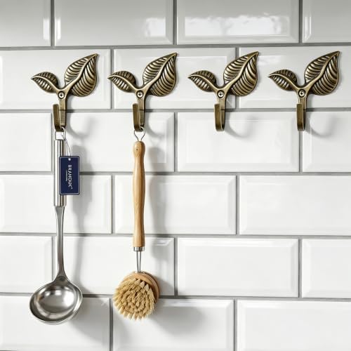 Set of 12 Vintage Leaf Wall Hooks, Rustic Bronze Iron Heavy Duty Coat Hangers - Image 7