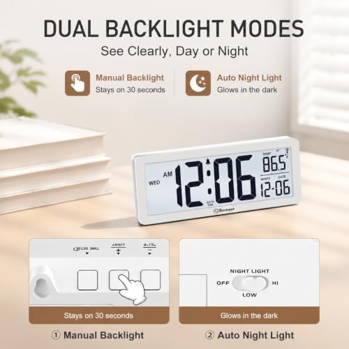 Soobest 8.5" Small Atomic Clock, Self-Setting Time & Date Battery Operated - Image 6