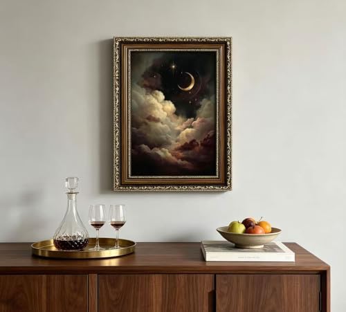 Vintage Gold Framed Crescent Moon Cloud Wall Art, Dark Academia Celestial - Image 7