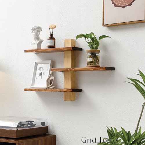 GRID FORTE Wood 3-Tier Floating Shelf, Large Minimalist Wall Shelves - Image 7