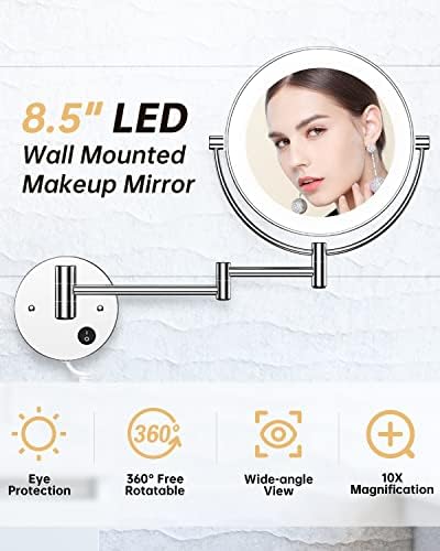 Gospire 8.5" Wall Mounted Lighted Double-Sided 1X/10X Magnifying Mirror - Image 6