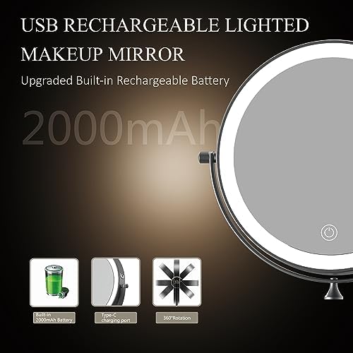 8" Wall Mounted Lighted Makeup Mirror, Oval Base, Matte Black - Image 6
