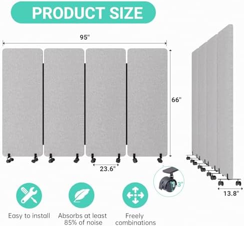 4 Panel Soundproof Room Divider, Portable Acoustic Office Divider - Image 7