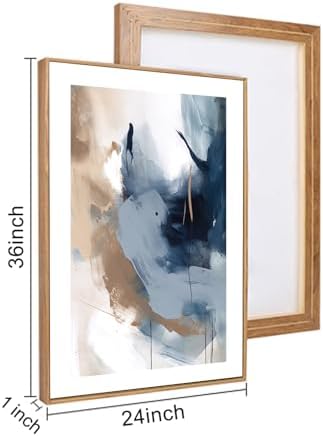 LHIUEM Large Abstract Navy Blue Framed Canvas Wall Art, Neutral Brush Stroke - Image 7