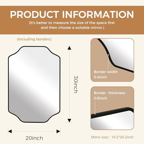 CULER Black Bathroom Wall Mirror, 24 x 36 Inch Rectangle Vanity Modern Tempered - Image 7