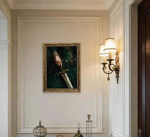 Vintage Gold Framed Emerald Queens Sword Canvas Wall Art Dark Academia Gothic - Image 7