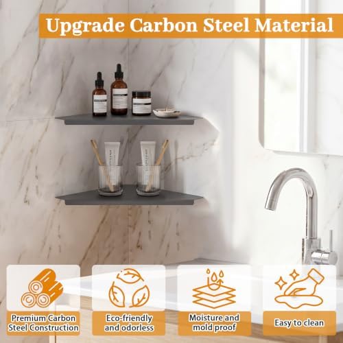 Gray Corner Floating Shelves Wall Mounted, Metal Set of 2 - Image 7