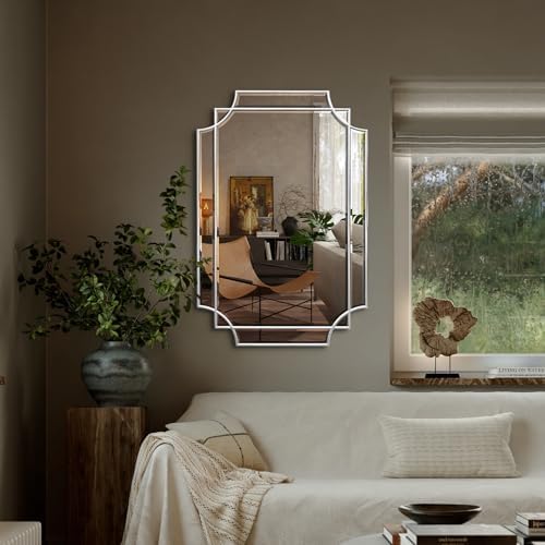 HQiJun 30x20 Inch Silver Bathroom Mirror, Wooden Frame - Image 7