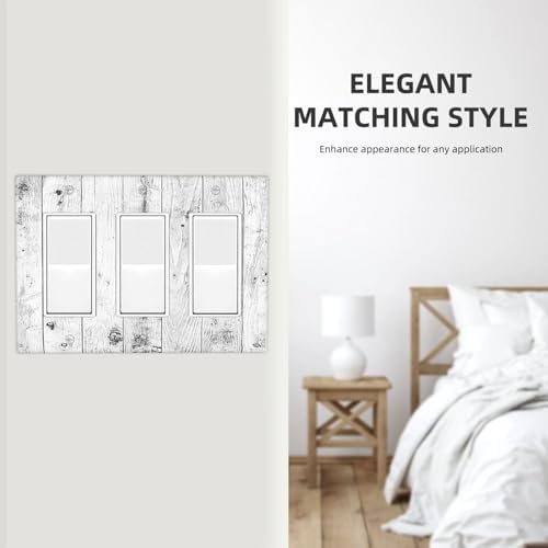 Light Switch Covers Rustic White Grey Wood Grain 3 Gang Rocker Electrical GFCI - Image 7