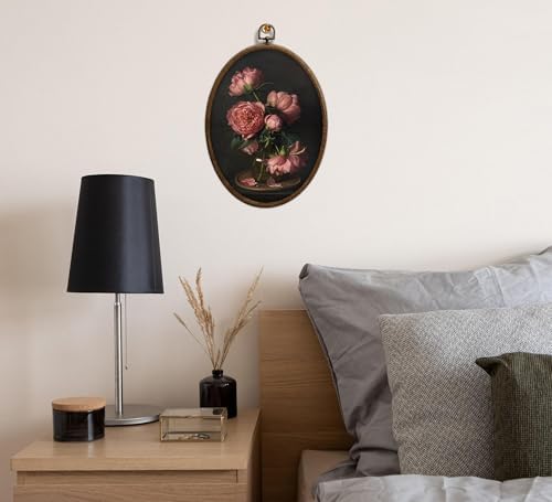 Moody Pink Peony Oval Wall Art, Vintage Dark Pink Peonies Oval Framed Wall Art - Image 6