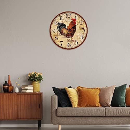 TAHEAT 12 Inch Rooster Wall Clock, Home Sweet Home Farmhouse Decor - Image 6