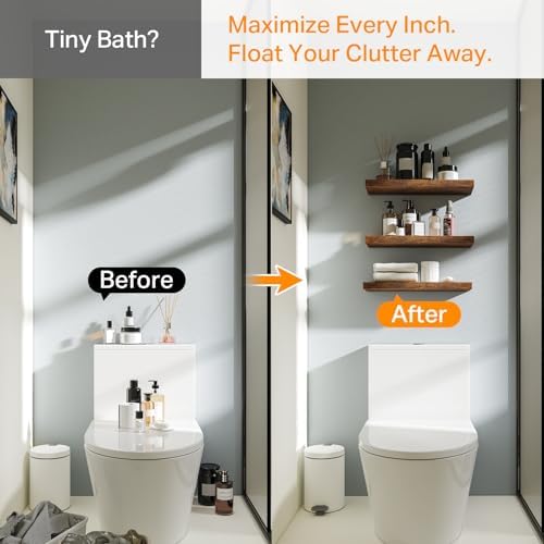 BAYKA Rustic Brown Bathroom Floating Shelves, Wall Mount Shelf - Image 6