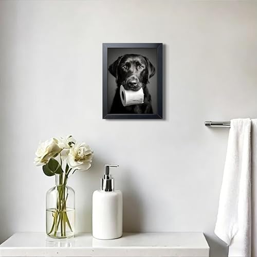 Black and White Bathroom Wall Art, Funny Labrador Dog Canvas Prints Poster - Image 7