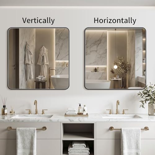 Bathroom Mirror 40"x40" Matte Black Rectangle Bathroom Wall Mirror - Image 6