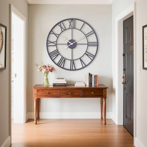 24 Inch Slate Gray Metal Big Roman Numerals Large Wall Clocks - Image 6