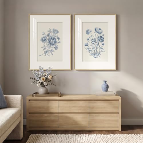 Framed Vintage Blue Floral Botanical Wall Art - Image 7