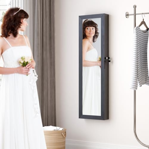 Full Length Mirror Jewelry Cabinet Organizer Lockable Door Wall-Mounted Jewelry - Image 6