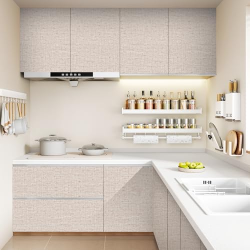 Beige Grasscloth Peel and Stick Wallpaper Textured 15.7inx118.1in - Image 6