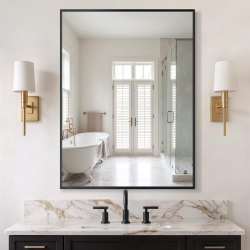 Delma Bathroom Vanity Mirror, 30x40 Black Metal Framed Mirror - Image 7