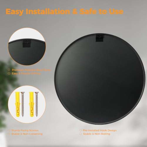 28 Inch Black Round Bathroom Wall Mirror, Round Mirrors - Image 6