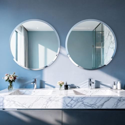 Frameless Round Wall Mirror: Modern Glass Mirror 19.7x19.7 inch - Image 6