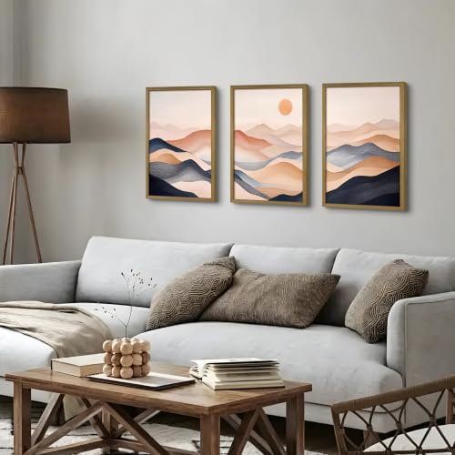 Vintage Abstract Mountain Wall Art Set of 3 Canvas, Neutral Desert Landscape - Image 7