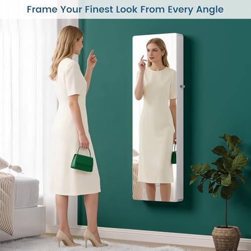 HNEBC Full Length Mirror with Storage, Wall Mounted Jewelry Cabinet with Lights - Image 7