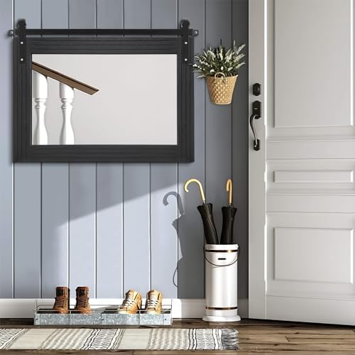 AAZZKANG Wood Framed Mirror Large Barn Door Style Rectangle Decorative Bathroom - Image 7
