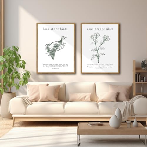 Framed Christian Wall Art Set – Matthew 6:26 “Look at the Birds” & “Consider - Image 7