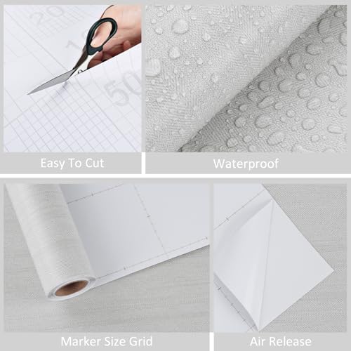 WESTICK Grey White Grasscloth Peel and Stick Wallpaper 15.8" x 394" Self - Image 6