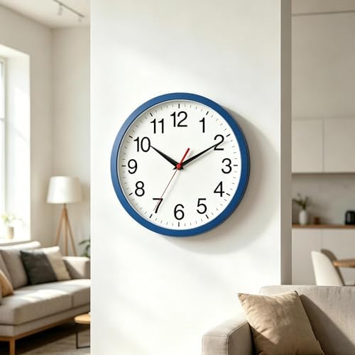 Rohioue Wall Clock Analog 10 Inch Blue Battery Operated Silent Clock - Image 7