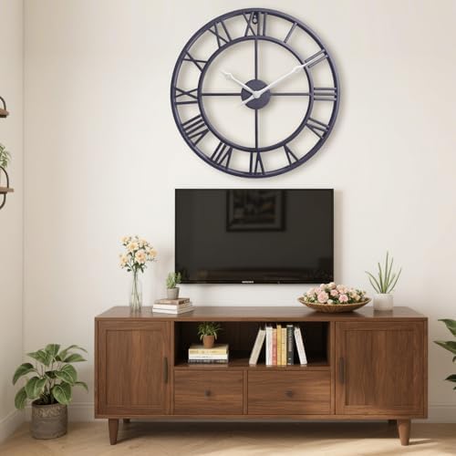 18.5 Inch Slate Gray Metal Round Roman Numerals Large Wall Clock - Image 6