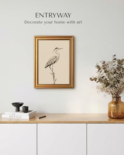 VIYYIEA Vintage Gold Framed Wall Art, Sketch Heron, 16L x 12W - Image 7