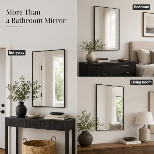 24x36 Matte Black Framed Rectangle Bathroom Vanity Wall Mirror - Image 6