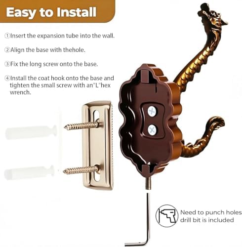 3 Pack Vintage Dragon Metal Wall Hooks Heavy Duty Aluminum Alloy Coat Hooks - Image 6