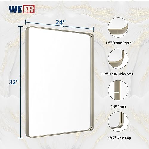 WEER Brushed Nickel Bathroom Vanity Mirror 24X32 Inch - Image 6