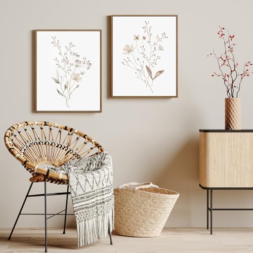 Boho Wall Art Set of 2 Watercolor Botanical Floral Picture 11x14Inch Framed - Image 7